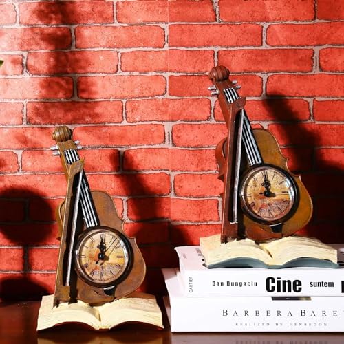 European Retro Style Violin Clock - Elegant Decorative Timepiece for Home Decor, Vintage Accent for Living Room and Office, Antique-Inspired Design Perfect for Music Lovers, Gift for Music Enthusiasts - My Store