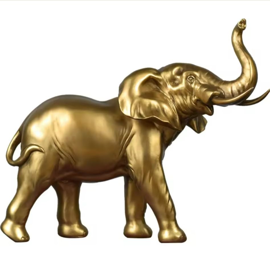 Golden Elephant Sculpture - Housewarming Decor, Wealth & Lucky Resin Figurine - My Store