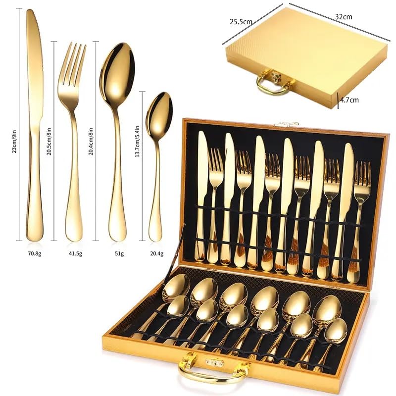 Royal Gold Stainless Steel Cutlery Set, 24-Piece, with Gift Box - My Store