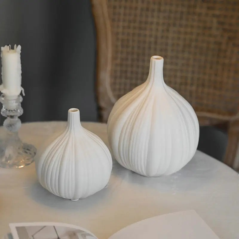 5-Piece Nordic White Ceramic Vase Set - Modern Garlic-Shaped Tall Vases for Home Decor, Living Room, Creative Desktop Accessories, Minimalist Decoration - My Store