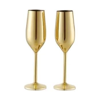 2 Pc set- Gold Stainless Steel Champagne Flutes – Unbreakable Luxury Goblets for Moët & Chandon, Red Wine Glasses, Elegant Wedding, Bridal Shower, Stainless Steel Champagne Flutes, Set of 2, Gold - My Store