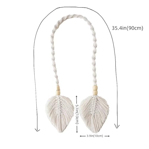 2 Pc Set Leaf Design Curtain Tiebacks - Handmade White Rope Curtain Holders - Boho Home Decorative Tie Backs - Window Accessories for Bedroom, Living Room, Nursery, Office, and Housewarming Gifts - My Store