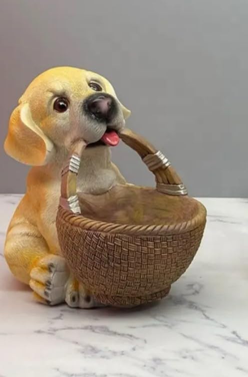 Resin Labrador Dog Sculpture with Flower Basket, Decorative Key Holder, Foyer Storage, 7 x 5 x 5 in - My Store