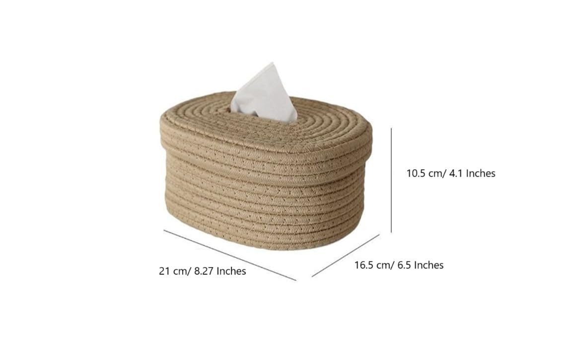 Seagrass Facial Tissue Box – Decorative Woven Napkin Holder, Handmade Tissue Box Cover, Cotton Rope Tissue Dispenser, Square Woven Storage Basket, Stylish Paper Holder for Home and Office Decor - My Store