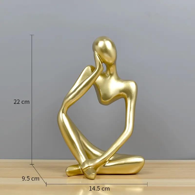 Modern Minimalist Golden Thinker Sculpture, 8.6 inches, Abstract Human Statue for Office, Home Decor - My Store