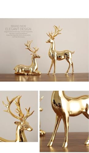 Nordic Style Golden Resin Deer Set, Standing and Sitting, for TV Cabinet, Living Room, Entrance Decor- 2 Pcs Set - My Store
