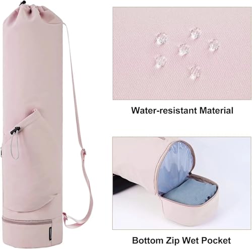Yoga Mat Bag with Water Bottle Holder and Wet Pocket, Large Multi-Functional Gym Bag for Pilates, Exercise, Fitness, Travel, Portable Crossbody Yoga Mat Carrier - My Store