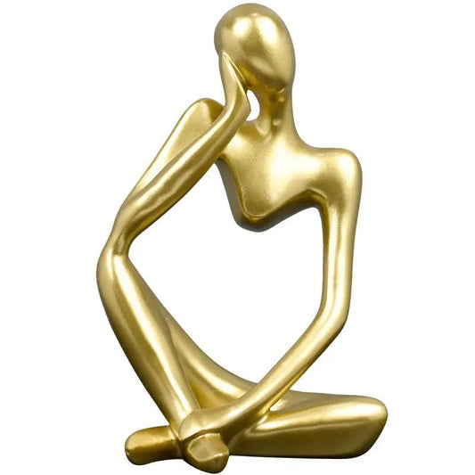Modern Minimalist Golden Thinker Sculpture, 8.6 inches, Abstract Human Statue for Office, Home Decor - My Store