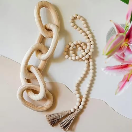 Hand-Carved Wood Chain, Natural Wood, Modern Farmhouse Decor - My Store