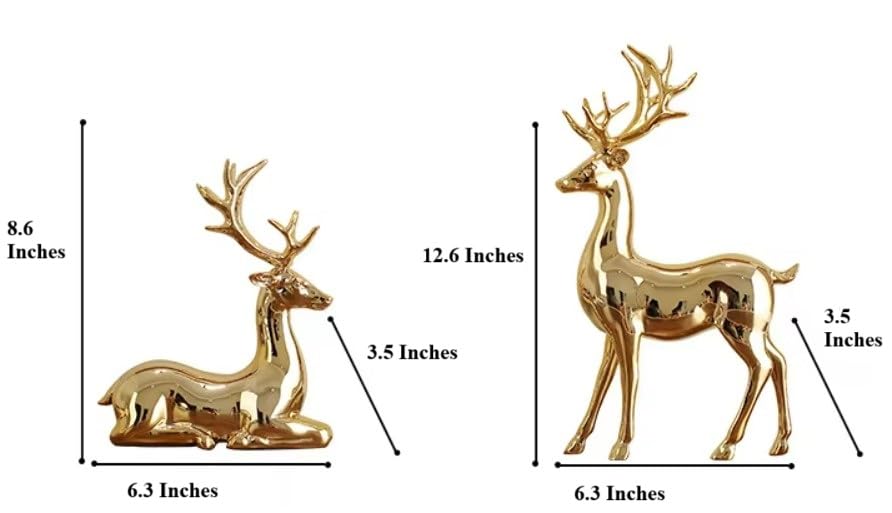 Nordic Style Golden Resin Deer Set, Standing and Sitting, for TV Cabinet, Living Room, Entrance Decor- 2 Pcs Set - My Store