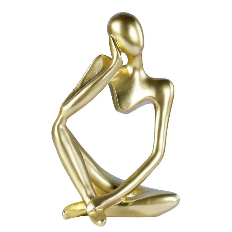 Modern Minimalist Golden Thinker Sculpture, 8.6 inches, Abstract Human Statue for Office, Home Decor - My Store