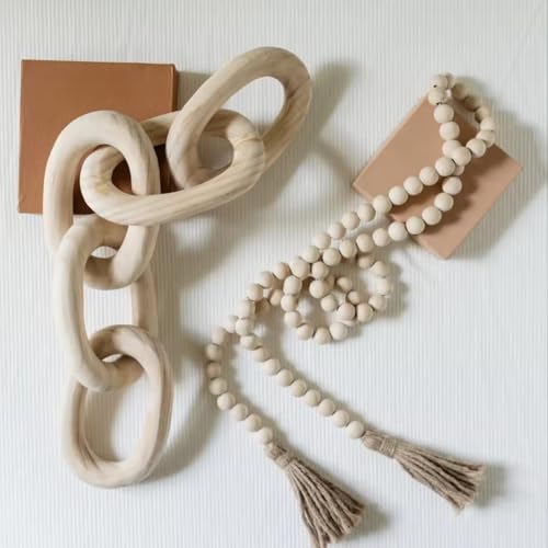 Hand-Carved Wood Chain, Natural Wood, Modern Farmhouse Decor - My Store