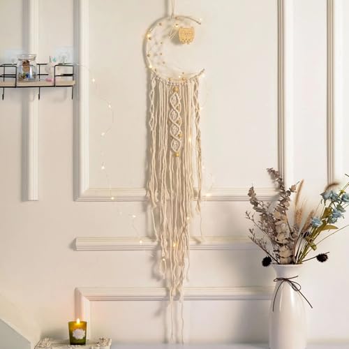Large Bohemian Owl Macrame Wall Hanging, 2-Piece Set – Woven Moon Tapestry, Dream Catcher with Tassels, Handmade Crochet, Boho Chic Wall Art for Living Room, Bedroom, Nursery, or Dorm Room Decor - My Store