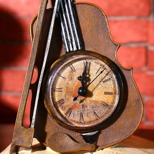 European Retro Style Violin Clock - Elegant Decorative Timepiece for Home Decor, Vintage Accent for Living Room and Office, Antique-Inspired Design Perfect for Music Lovers, Gift for Music Enthusiasts - My Store