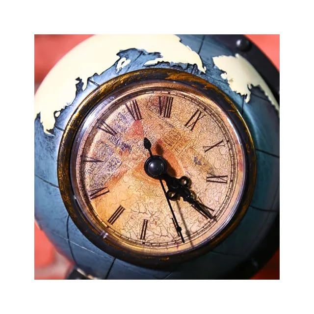 Resin Vintage Globe Clock with Meridian Ring, Mini Universal Tellurian Terrestrial Globe Desktop Ornament, 12 x 6 inches - My Store