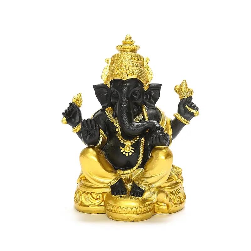 Hindu Elephant Ganesha Sculpture - Gold and Black Lord Ganesha Idol Statue, Resin Craft Hindu God Figurine for Home Decor, Spiritual Decoration, Temple, Meditation Room - My Store