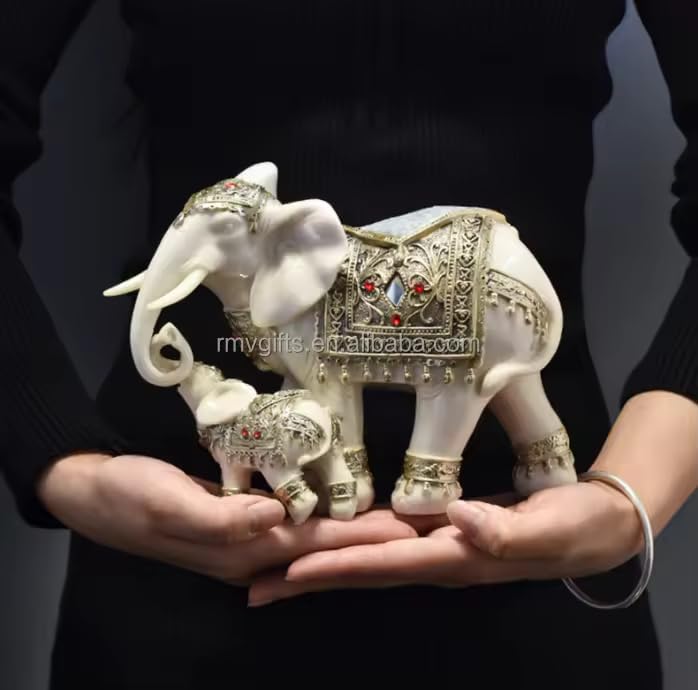 Luxury Elephant Sculpture Set - Resin Mother and Child Ornaments, Home Decor - My Store