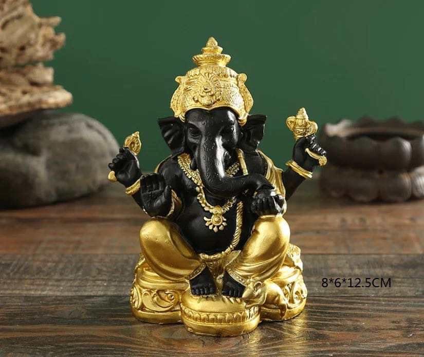 Hindu Elephant Ganesha Sculpture - Gold and Black Lord Ganesha Idol Statue, Resin Craft Hindu God Figurine for Home Decor, Spiritual Decoration, Temple, Meditation Room - My Store