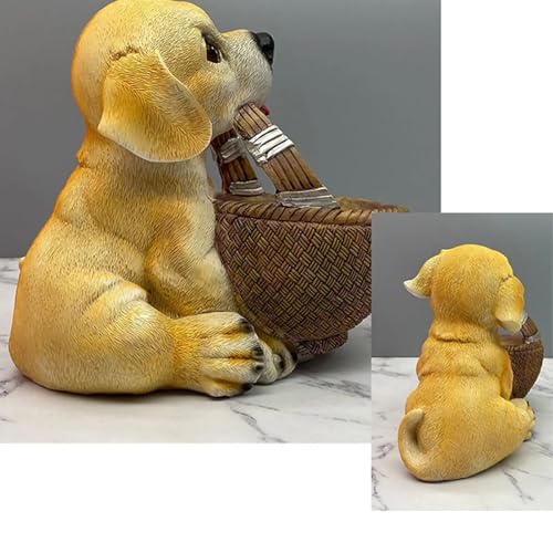 Resin Labrador Dog Sculpture with Flower Basket, Decorative Key Holder, Foyer Storage, 7 x 5 x 5 in - My Store