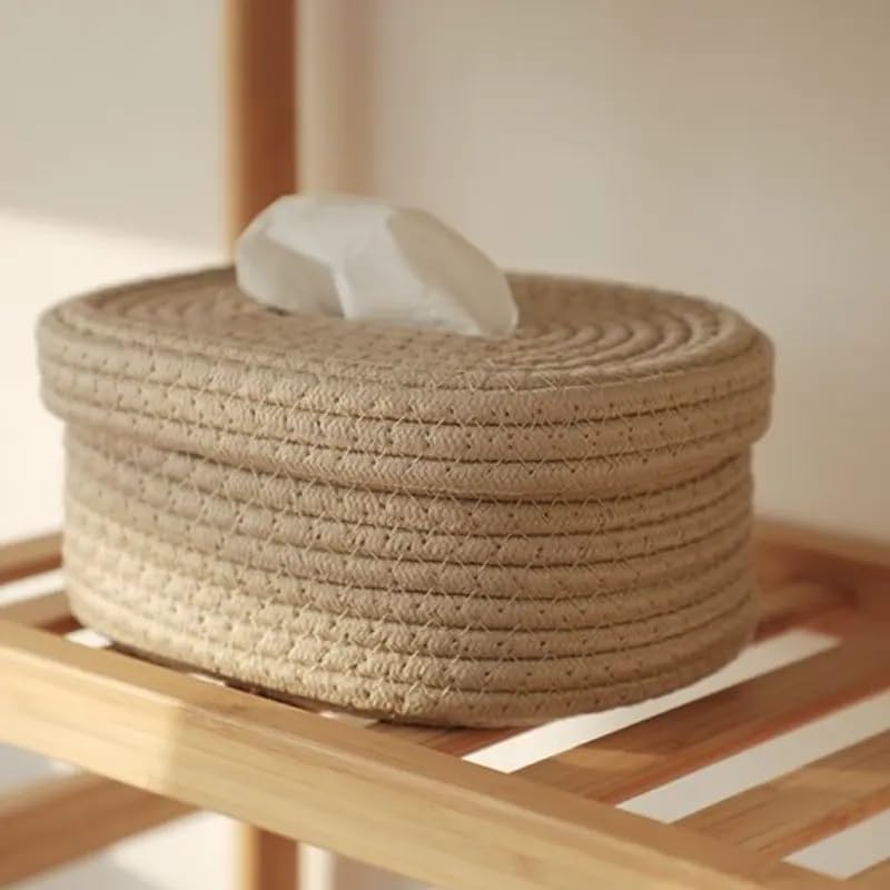 Seagrass Facial Tissue Box – Decorative Woven Napkin Holder, Handmade Tissue Box Cover, Cotton Rope Tissue Dispenser, Square Woven Storage Basket, Stylish Paper Holder for Home and Office Decor - My Store