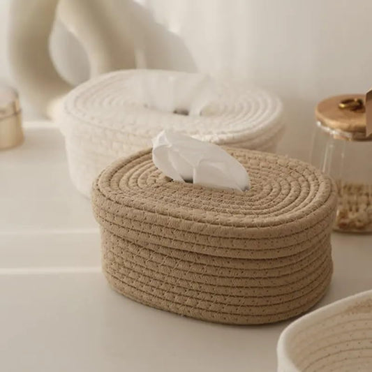 Seagrass Facial Tissue Box – Decorative Woven Napkin Holder, Handmade Tissue Box Cover, Cotton Rope Tissue Dispenser, Square Woven Storage Basket, Stylish Paper Holder for Home and Office Decor - My Store