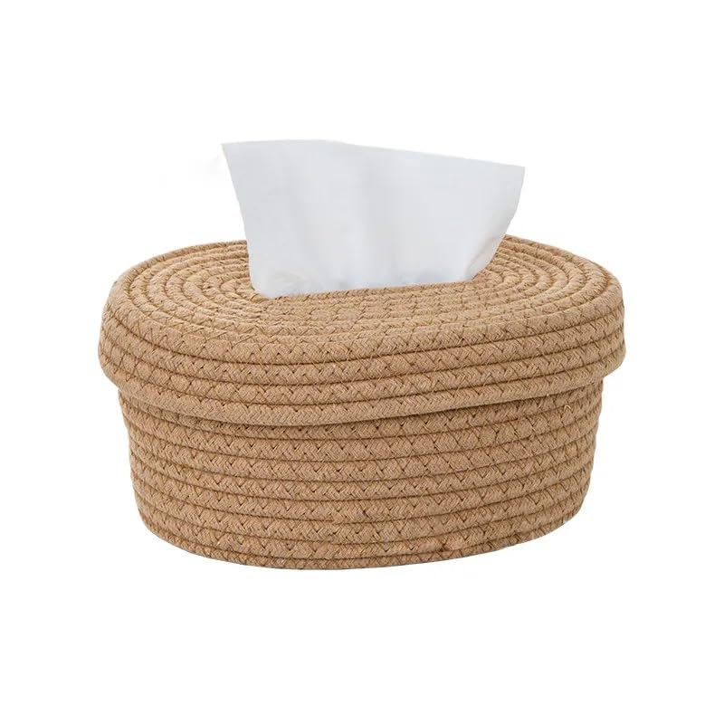 Seagrass Facial Tissue Box – Decorative Woven Napkin Holder, Handmade Tissue Box Cover, Cotton Rope Tissue Dispenser, Square Woven Storage Basket, Stylish Paper Holder for Home and Office Decor - My Store