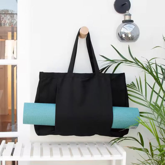 Yoga Canvas Tote Bag, Large Capacity, Sturdy Multifunctional, Shoulder Bag with Mat Carrier, Pockets - My Store