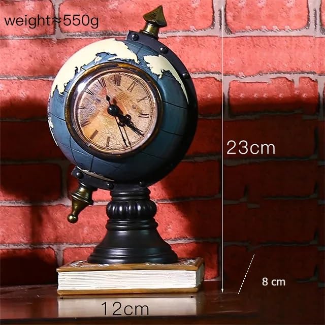 Resin Vintage Globe Clock with Meridian Ring, Mini Universal Tellurian Terrestrial Globe Desktop Ornament, 12 x 6 inches - My Store