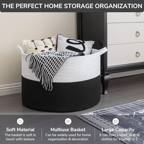 Extra Large Round Cotton Rope Storage Basket, Oversized Blanket, Laundry & Toy Bin Organizer - My Store