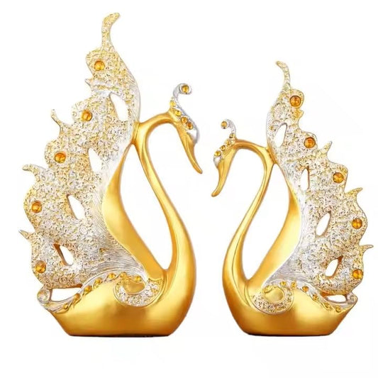 Luxury Golden Swan Statues, Set of 2, Resin Sculptures for Home Decor - My Store