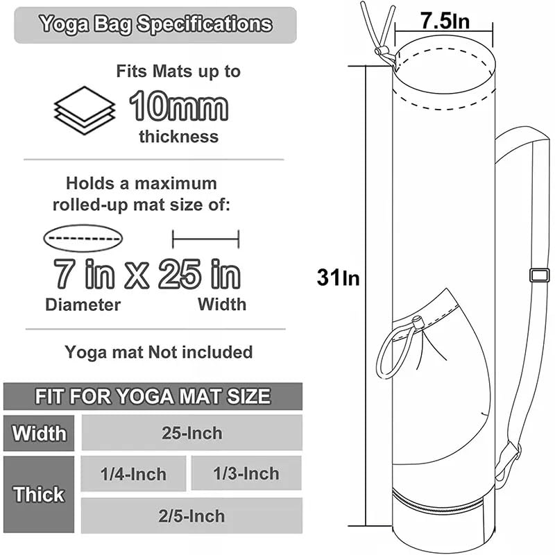 Yoga Mat Bag with Water Bottle Holder and Wet Pocket, Large Multi-Functional Gym Bag for Pilates, Exercise, Fitness, Travel, Portable Crossbody Yoga Mat Carrier - My Store