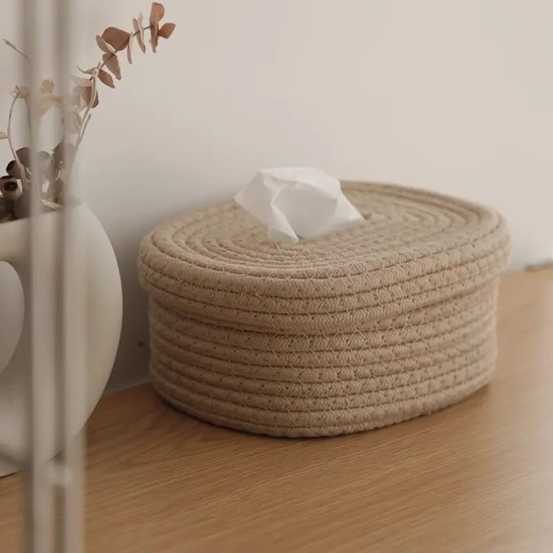 Seagrass Facial Tissue Box – Decorative Woven Napkin Holder, Handmade Tissue Box Cover, Cotton Rope Tissue Dispenser, Square Woven Storage Basket, Stylish Paper Holder for Home and Office Decor - My Store