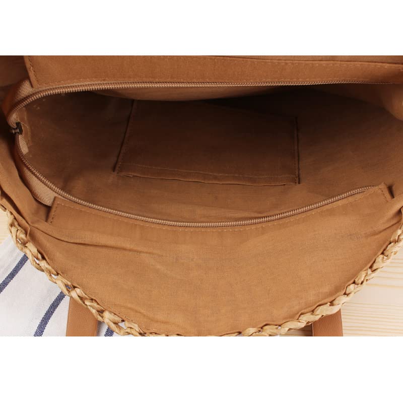 Women's Vintage Round Straw Handbag- Large Capacity Gradient Beach Tote with Hollow Design, Casual Shoulder Bag, Boho Round Straw Tote, Handwoven Straw Beach Handbag, Summer Handbag - My Store