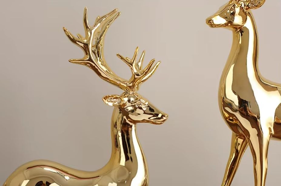Nordic Style Golden Resin Deer Set, Standing and Sitting, for TV Cabinet, Living Room, Entrance Decor- 2 Pcs Set - My Store