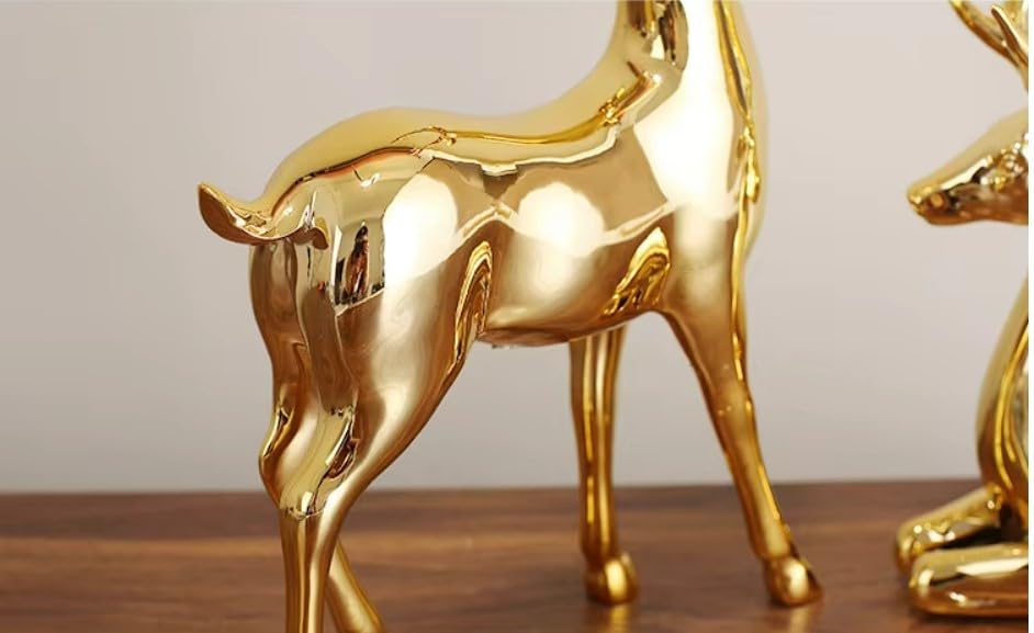Nordic Style Golden Resin Deer Set, Standing and Sitting, for TV Cabinet, Living Room, Entrance Decor- 2 Pcs Set - My Store