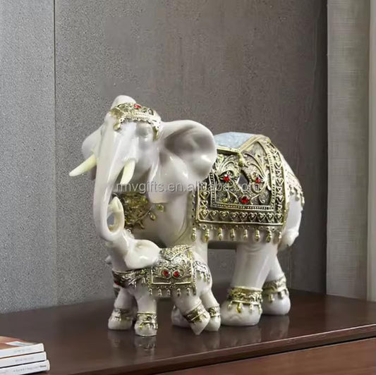 Luxury Elephant Sculpture Set - Resin Mother and Child Ornaments, Home Decor - My Store