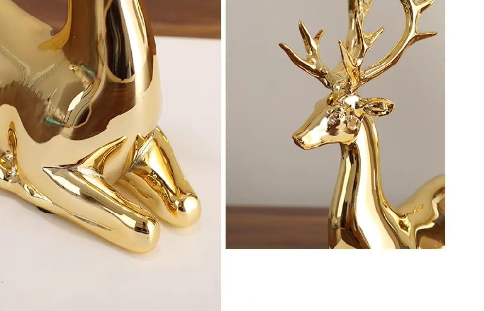 Nordic Style Golden Resin Deer Set, Standing and Sitting, for TV Cabinet, Living Room, Entrance Decor- 2 Pcs Set - My Store