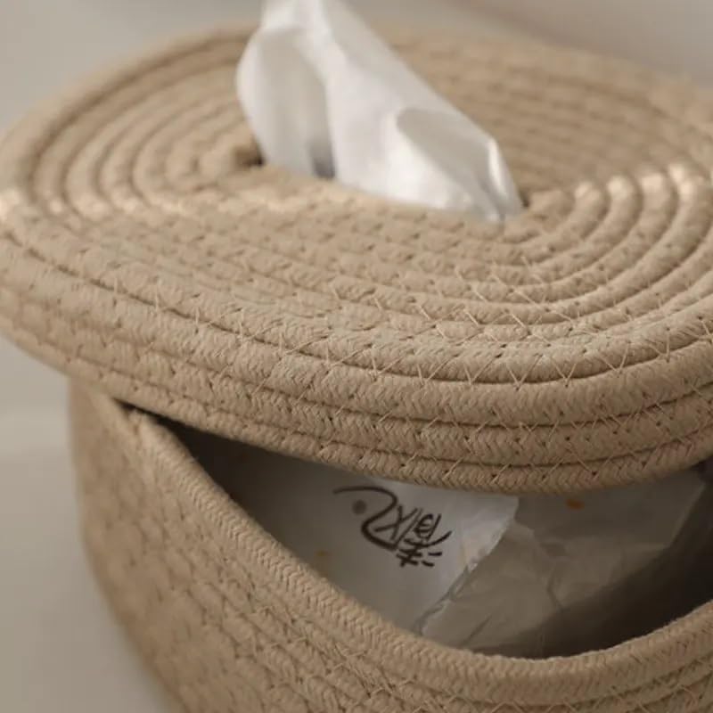 Seagrass Facial Tissue Box – Decorative Woven Napkin Holder, Handmade Tissue Box Cover, Cotton Rope Tissue Dispenser, Square Woven Storage Basket, Stylish Paper Holder for Home and Office Decor - My Store