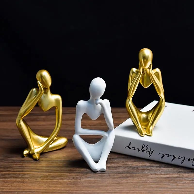 Modern Minimalist Golden Thinker Sculpture, 8.6 inches, Abstract Human Statue for Office, Home Decor - My Store