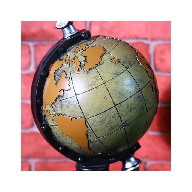 Resin Vintage Globe Clock with Meridian Ring, Mini Universal Tellurian Terrestrial Globe Desktop Ornament, 12 x 6 inches - My Store