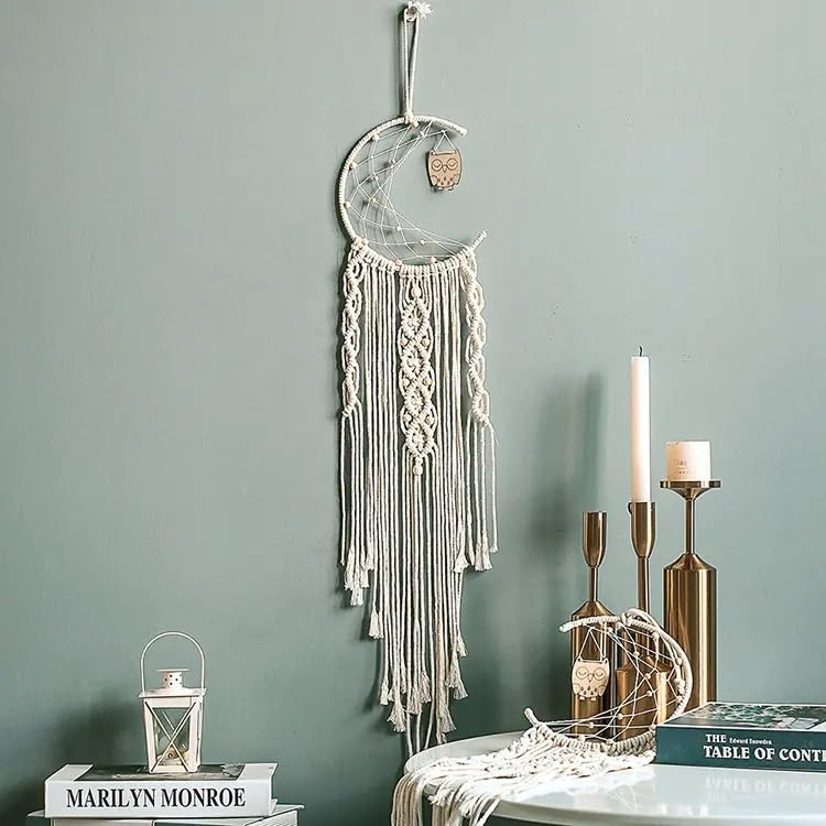 Large Bohemian Owl Macrame Wall Hanging, 2-Piece Set – Woven Moon Tapestry, Dream Catcher with Tassels, Handmade Crochet, Boho Chic Wall Art for Living Room, Bedroom, Nursery, or Dorm Room Decor - My Store