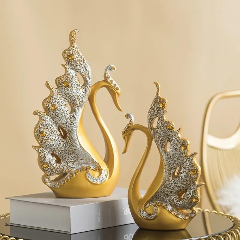 Luxury Golden Swan Statues, Set of 2, Resin Sculptures for Home Decor - My Store