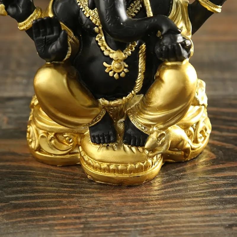 Hindu Elephant Ganesha Sculpture - Gold and Black Lord Ganesha Idol Statue, Resin Craft Hindu God Figurine for Home Decor, Spiritual Decoration, Temple, Meditation Room - My Store
