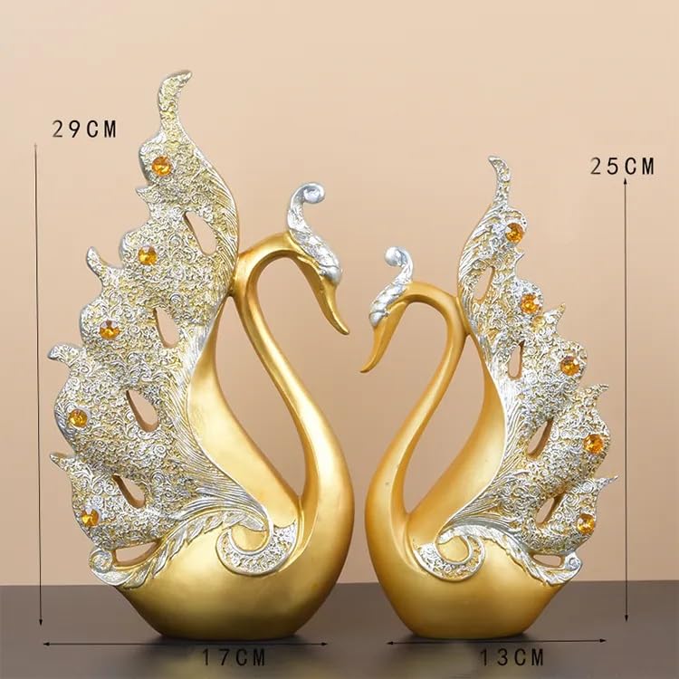 Luxury Golden Swan Statues, Set of 2, Resin Sculptures for Home Decor - My Store