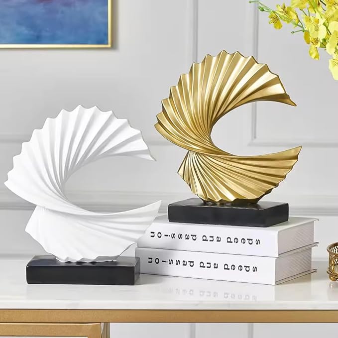 Nordic Decor Abstract Sculpture Resin Art - Golden Ocean Wave Sculpture for Living Room, Home, Office Desktop Accessories - My Store