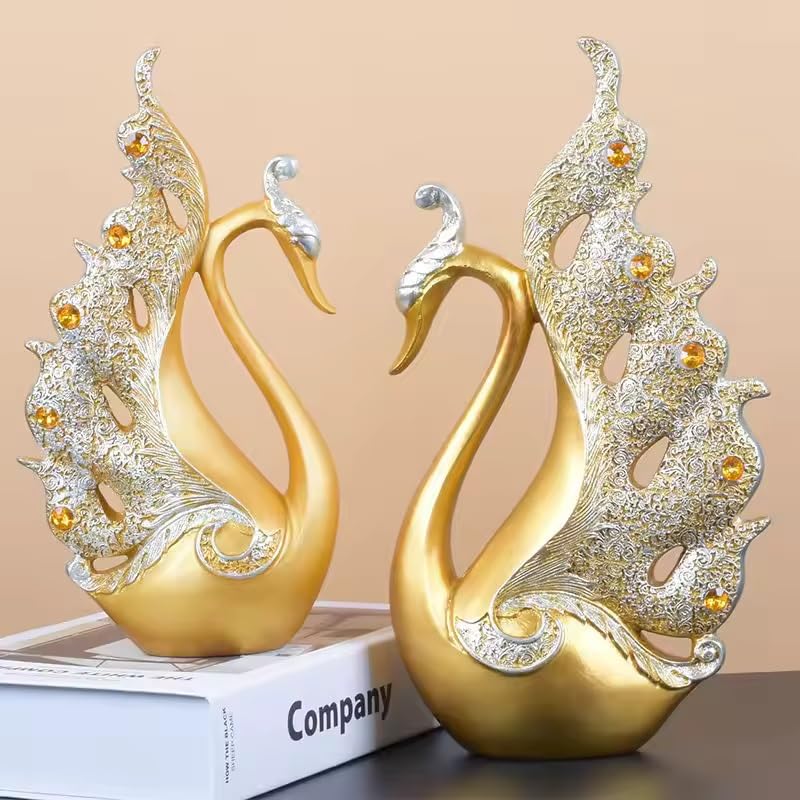 Luxury Golden Swan Statues, Set of 2, Resin Sculptures for Home Decor - My Store