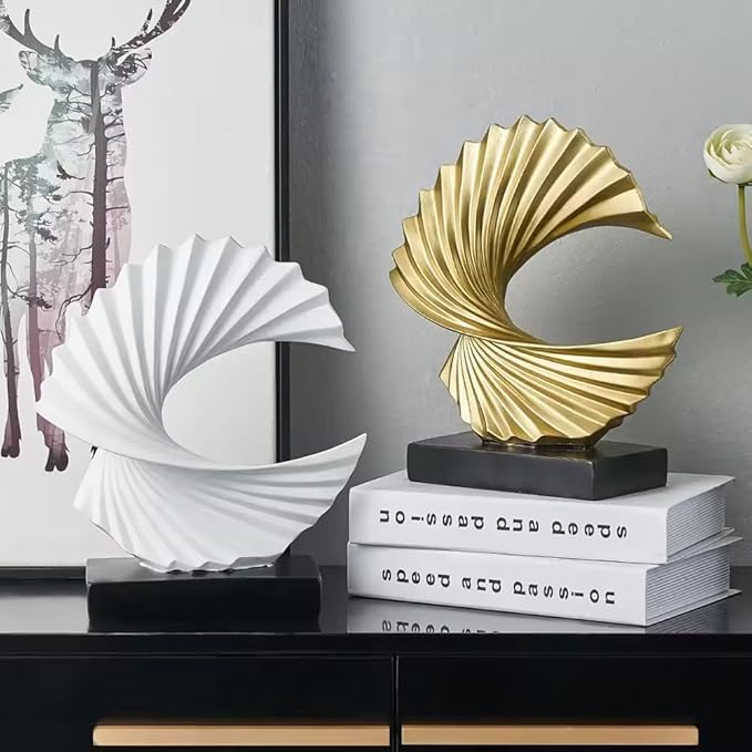 Nordic Decor Abstract Sculpture Resin Art - Golden Ocean Wave Sculpture for Living Room, Home, Office Desktop Accessories - My Store