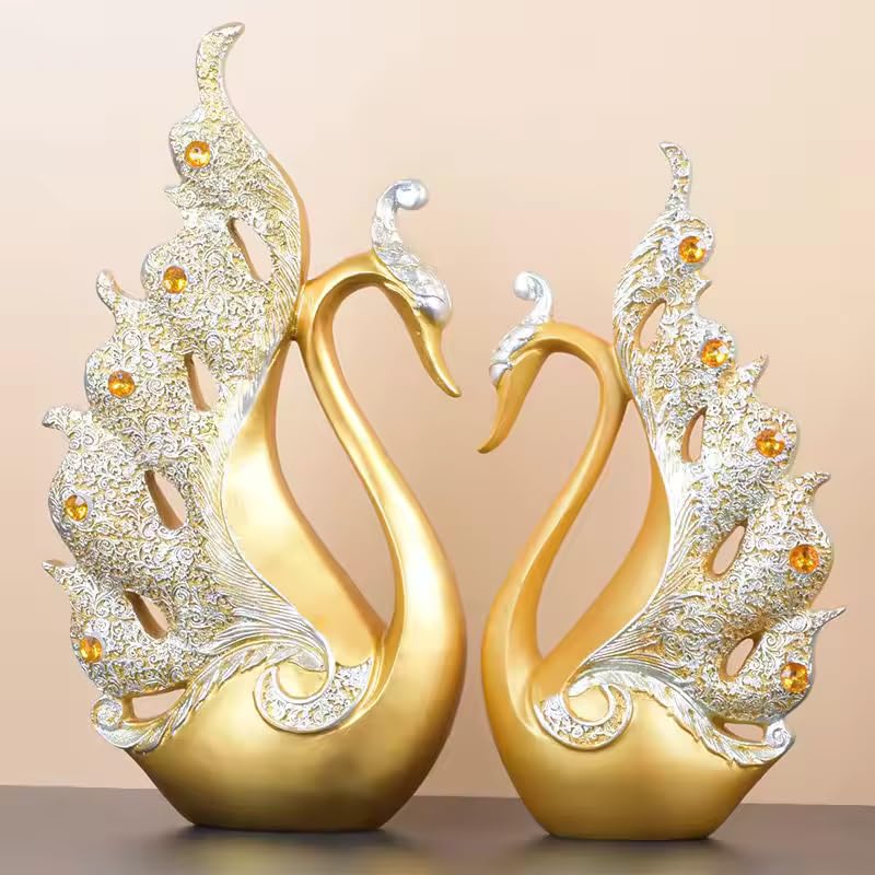 Luxury Golden Swan Statues, Set of 2, Resin Sculptures for Home Decor - My Store