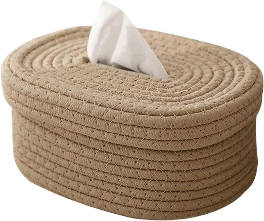 Seagrass Facial Tissue Box – Decorative Woven Napkin Holder, Handmade Tissue Box Cover, Cotton Rope Tissue Dispenser, Square Woven Storage Basket, Stylish Paper Holder for Home and Office Decor - My Store