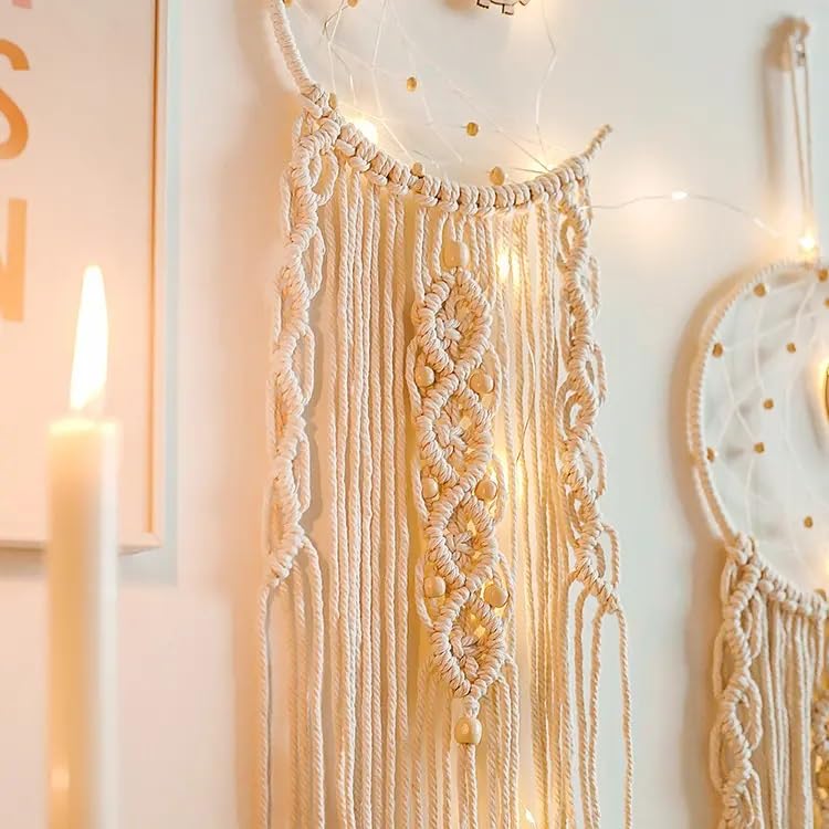 Large Bohemian Owl Macrame Wall Hanging, 2-Piece Set – Woven Moon Tapestry, Dream Catcher with Tassels, Handmade Crochet, Boho Chic Wall Art for Living Room, Bedroom, Nursery, or Dorm Room Decor - My Store